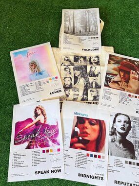 Taylor Swift Eras Tour Canvas Tote Bag + 6 Album Cover Prints Swifties Bundle